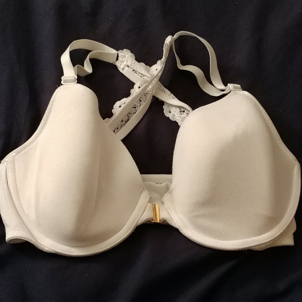 Front close white cotton bra